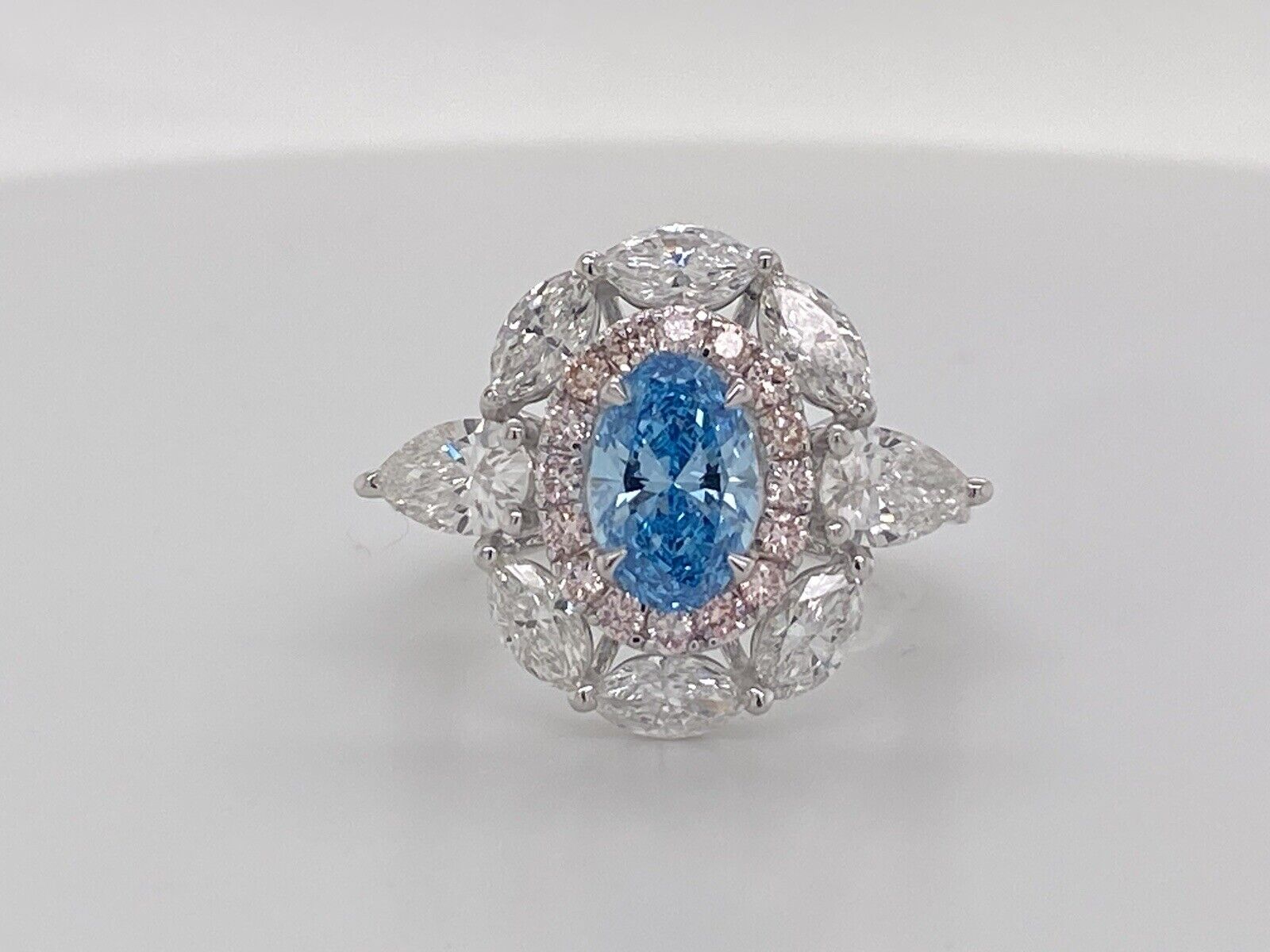 Blue And Pink Diamond Designer Ring 3.10 TCW 14K White Gold Lab Grown